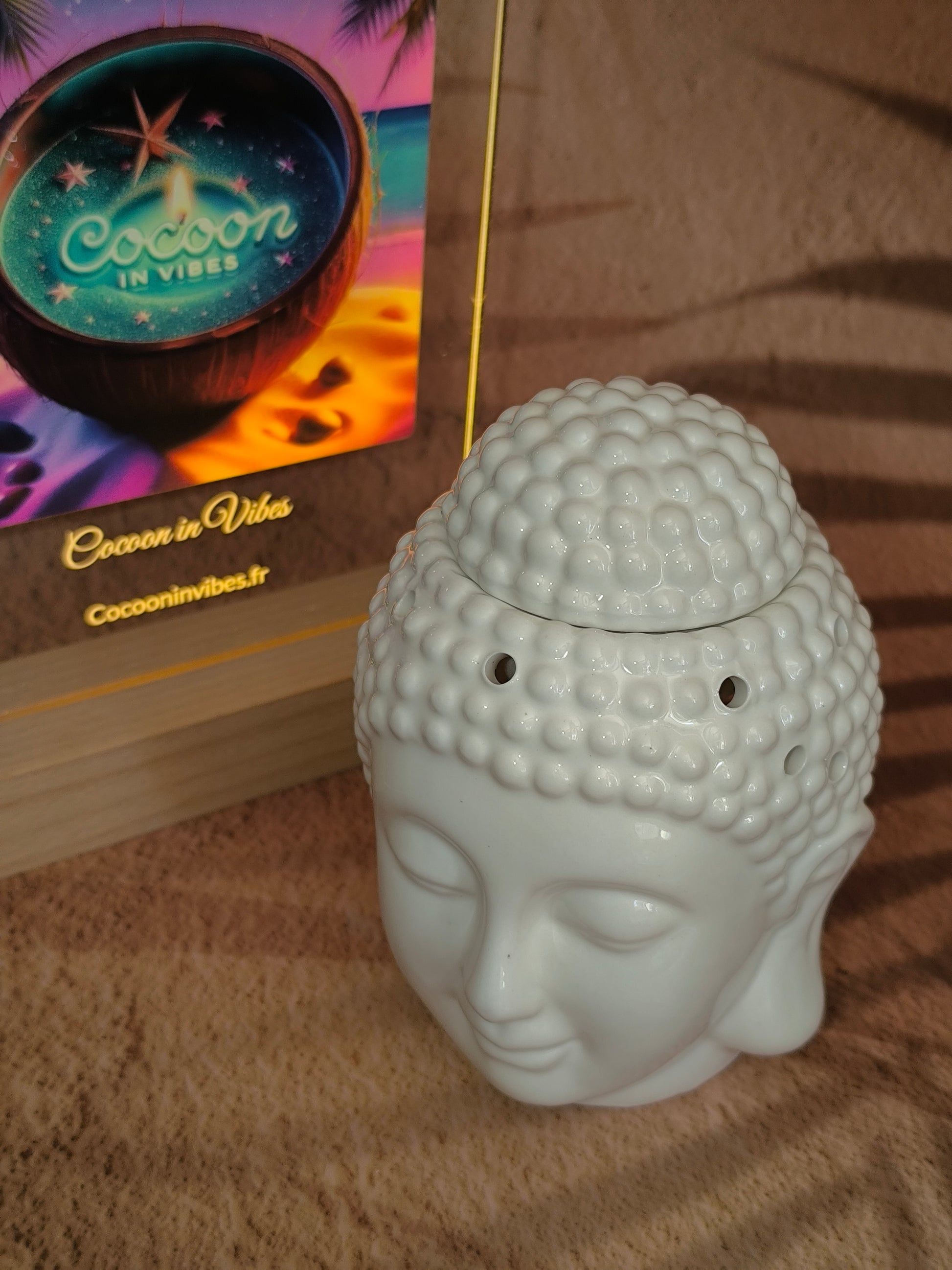 Brûleur en Céramique – Tête de Bouddha Dhyana Blanc