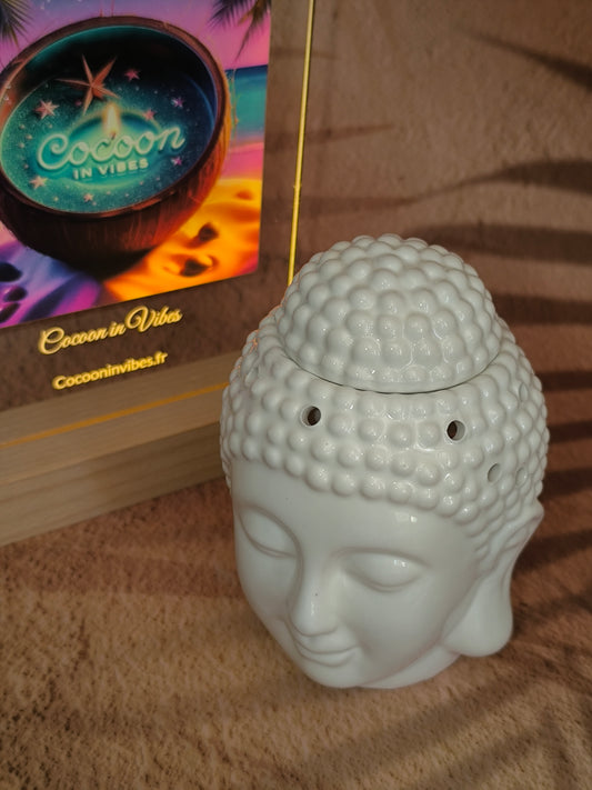 Brûleur en Céramique – Tête de Bouddha Dhyana Blanc