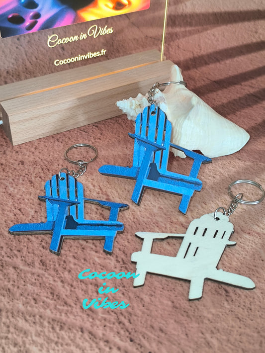 Porte-clé artisanal création Cocoon in Vibes – Fauteuil Bois Bleu