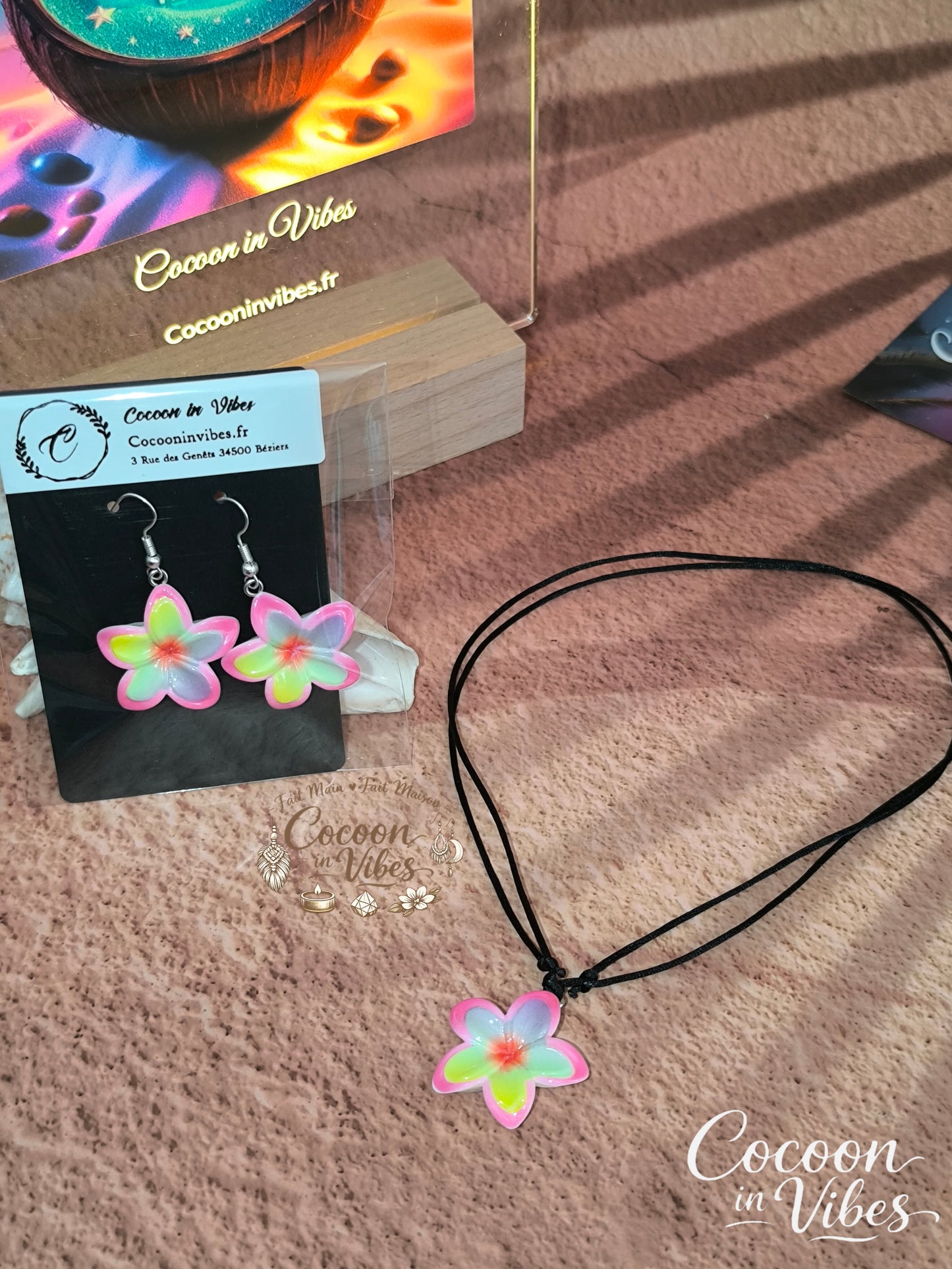 Collier Ras-de-cou & Parure Fleur de Monoï - Fait Main