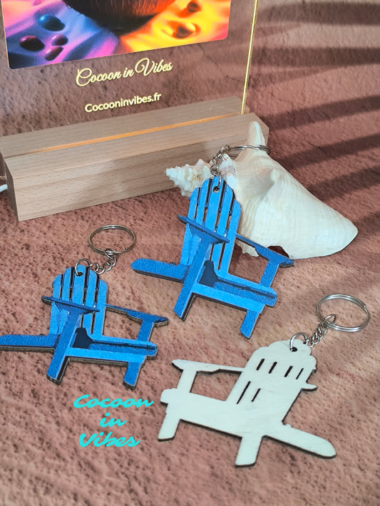 Porte-clé artisanal création Cocoon in Vibes – Fauteuil Bois Bleu