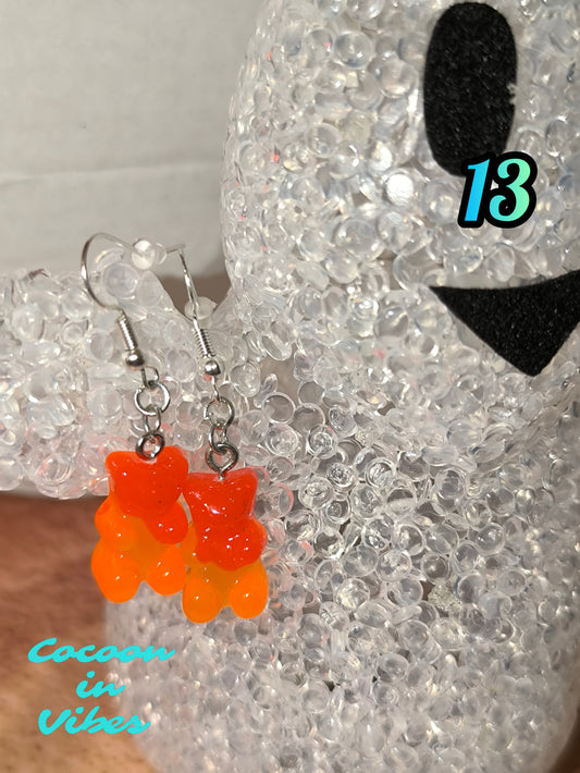 Boucles d’oreilles Nounours Gélifiés – N°13 Orange Foncé → Orange Clair Opaque Pailleté (Création artisanale Cocoon In Vibes)