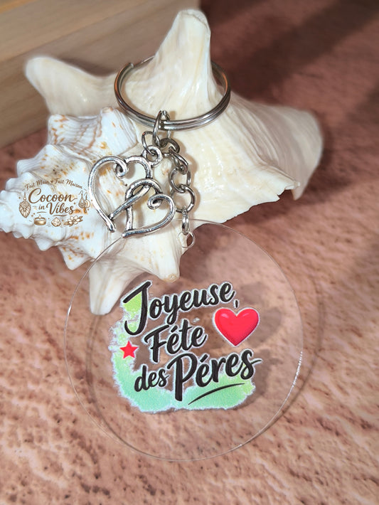 Porte-clé “Joyeuse Fête des Pères – Cœur Étoilé” – Modèle unique fait main