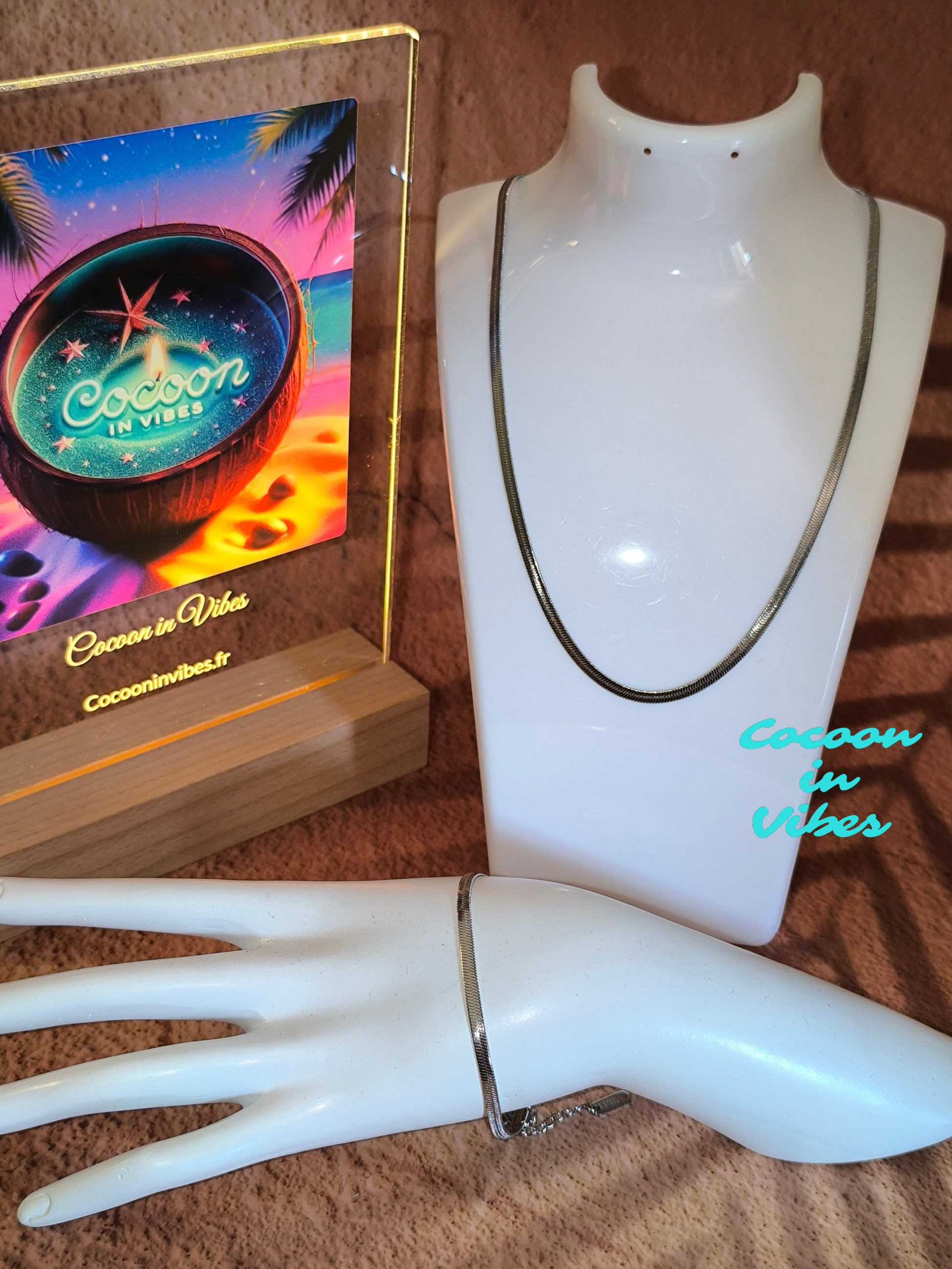 Parure effet miroir - Collier & Bracelet en acier inoxydable