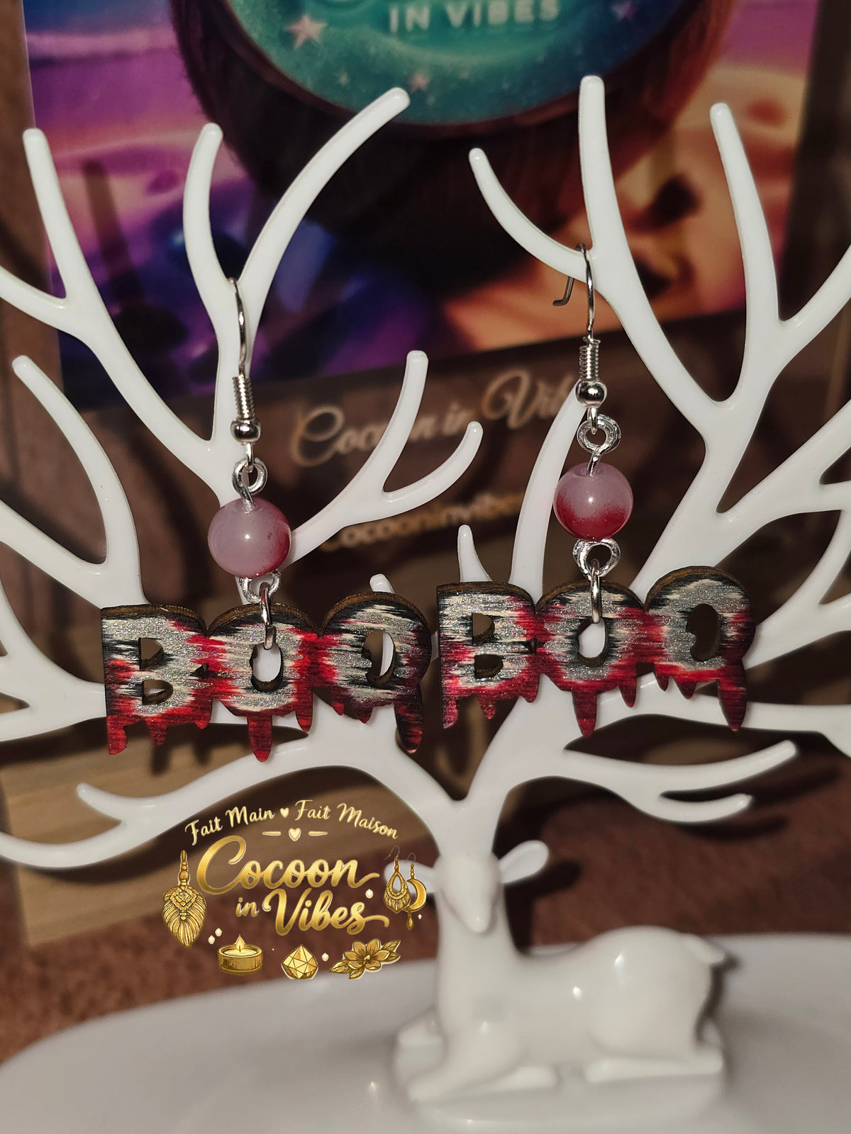 Boucles d'oreilles Artisanales en Bois « BOO »