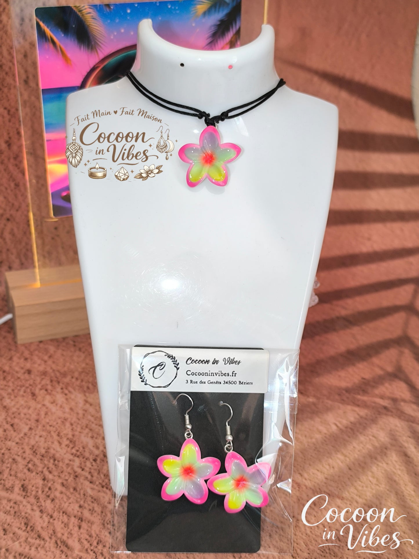 Collier Ras-de-cou & Parure Fleur de Monoï - Fait Main