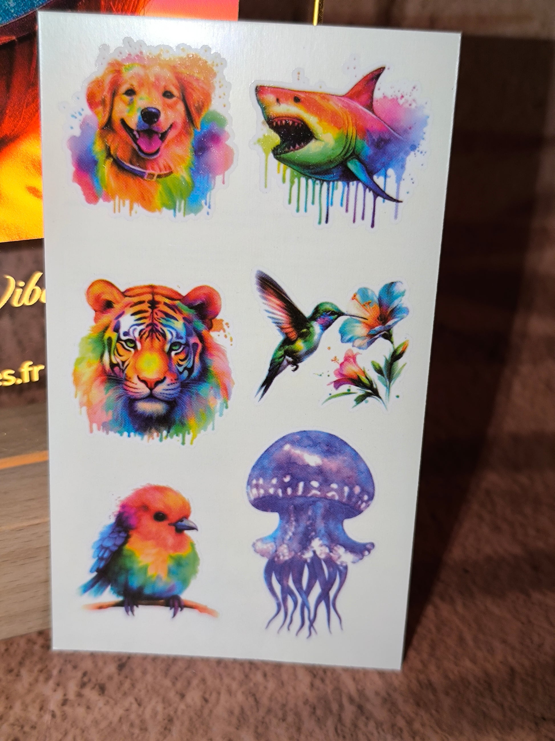 Tatouages éphémères Animaux Arc-en-Ciel - Feuille de 6