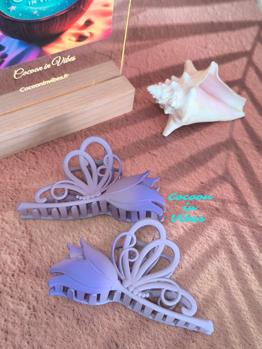 Grande pince à cheveux Papillon Tulipe – Dégradé violet intense & parme (11 cm x 5,5 cm)