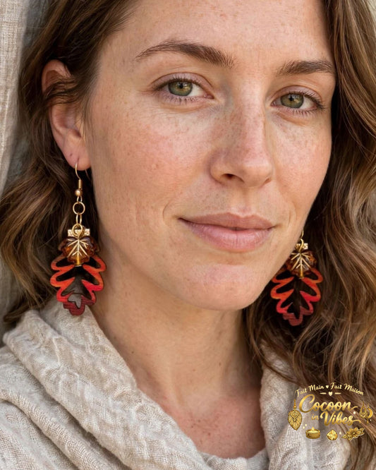 Boucles d'oreilles Artisanales en Bois « Feuille de Chêne Automnale »