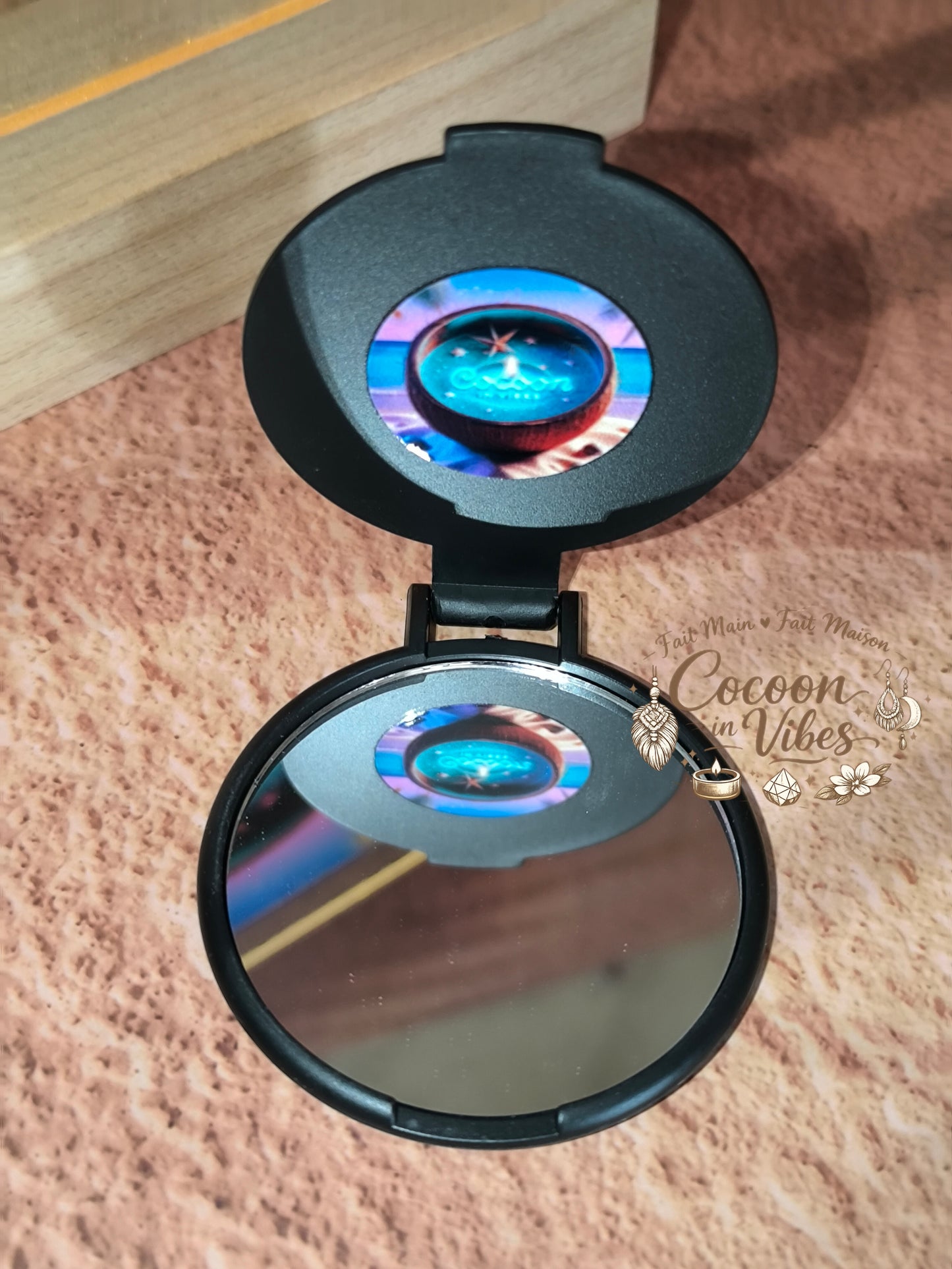 Miroir de poche noir mat “Remerciements – Mots Précieux – Merci pour cette belle année” – Modèle unique