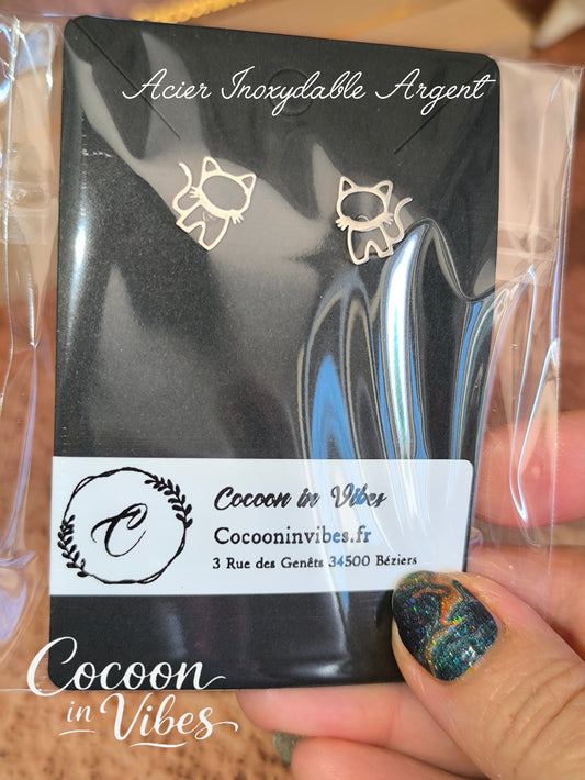 Clous d’oreilles chat Ajouré – Acier Inoxydable Argenté