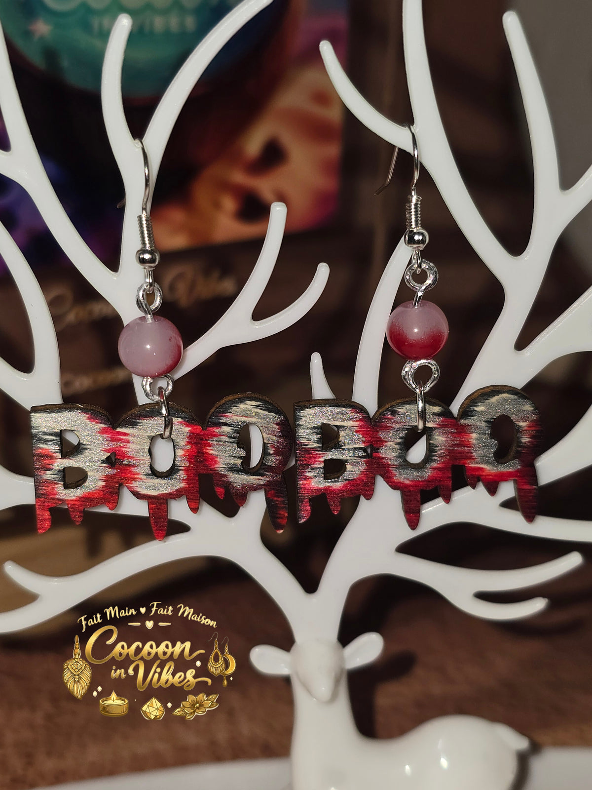 Boucles d'oreilles Artisanales en Bois « BOO »