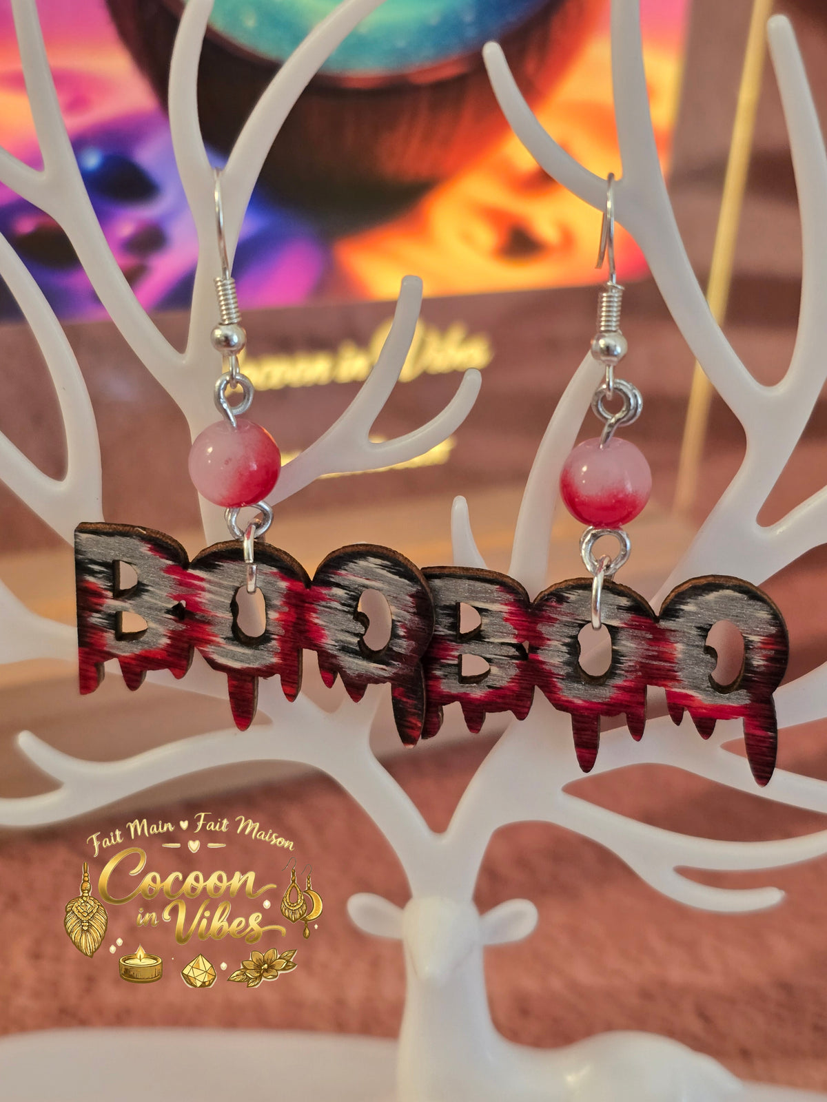 Boucles d'oreilles Artisanales en Bois « BOO »