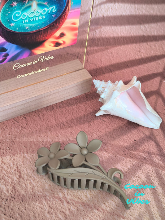 Grande pince à cheveux Duo de Fleurs – Coloris Cappuccino (11,5 cm x 5,5 cm)