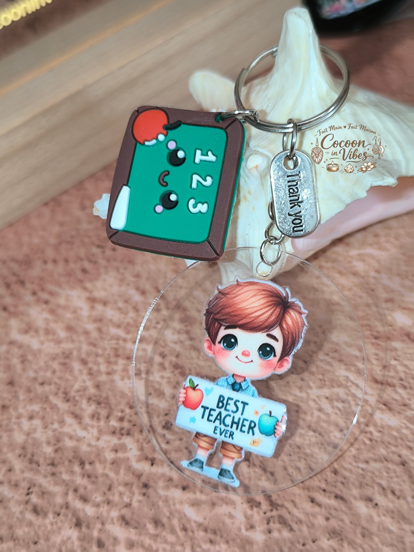 Porte-clé “Cher Maître  – Best Teacher Ever & Petit Tableau” – Modèle unique fait main