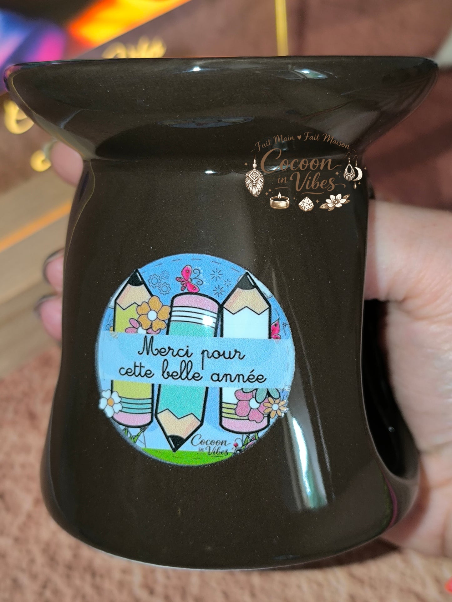 Brûleur Merci pour cette belle année Chocolat Brillant + 1 Fondant OFFERT – Pièce unique, création artisanale Cocoon in Vibes