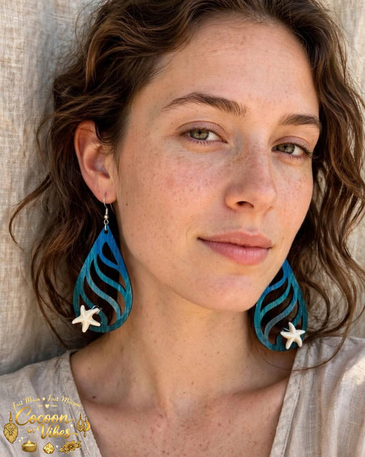 Boucles d'oreilles artisanales en bois "Trésor des Flots"