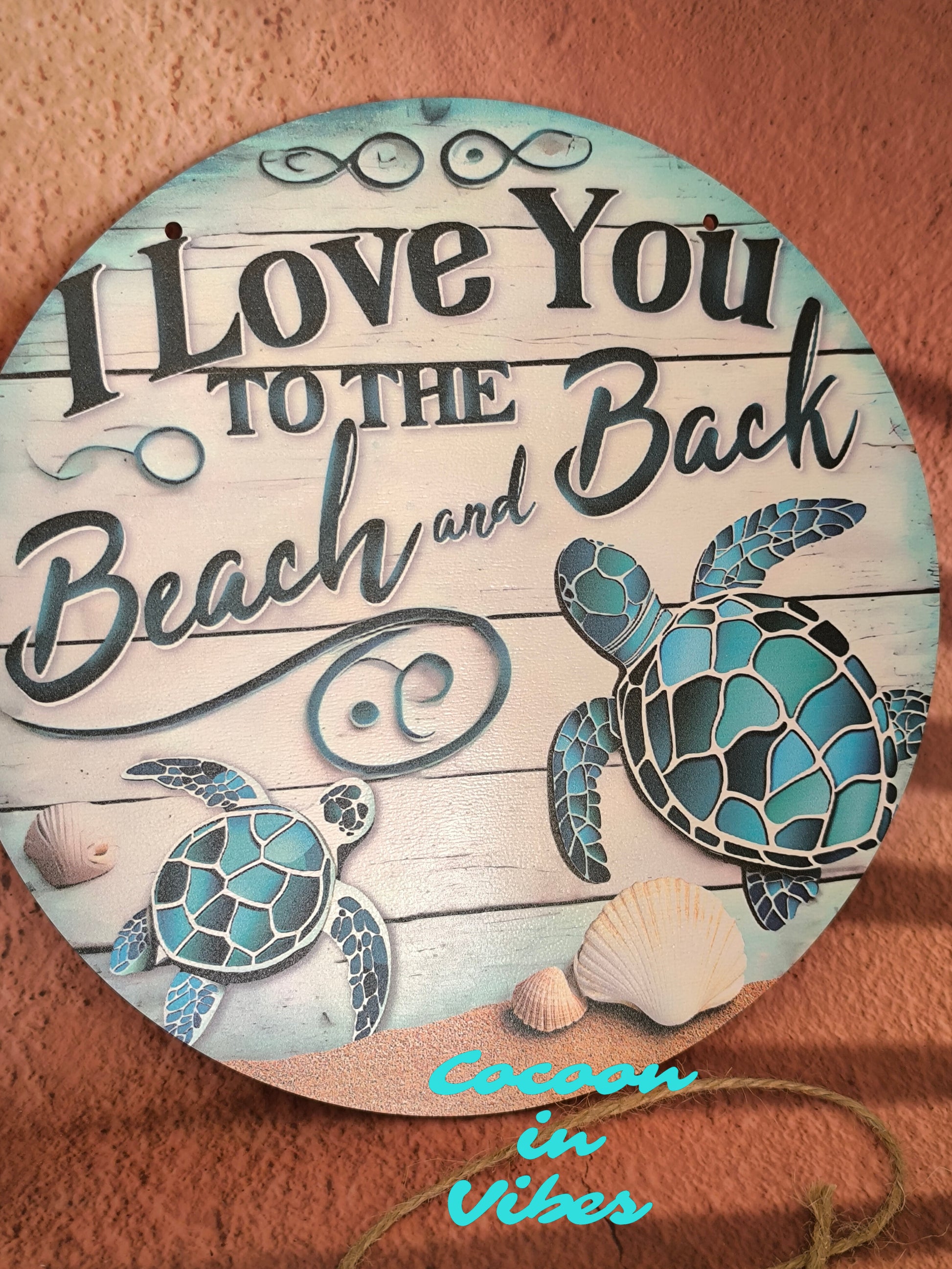 Décoration murale "I Love You to the Beach and Black" – Version Tortues Maritimes