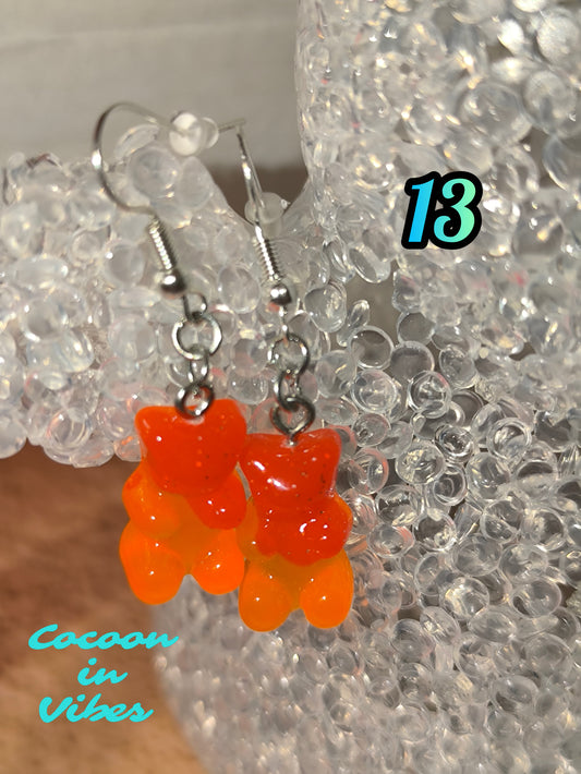 Boucles d’oreilles Nounours Gélifiés – N°13 Orange Foncé → Orange Clair Opaque Pailleté (Création artisanale Cocoon In Vibes)