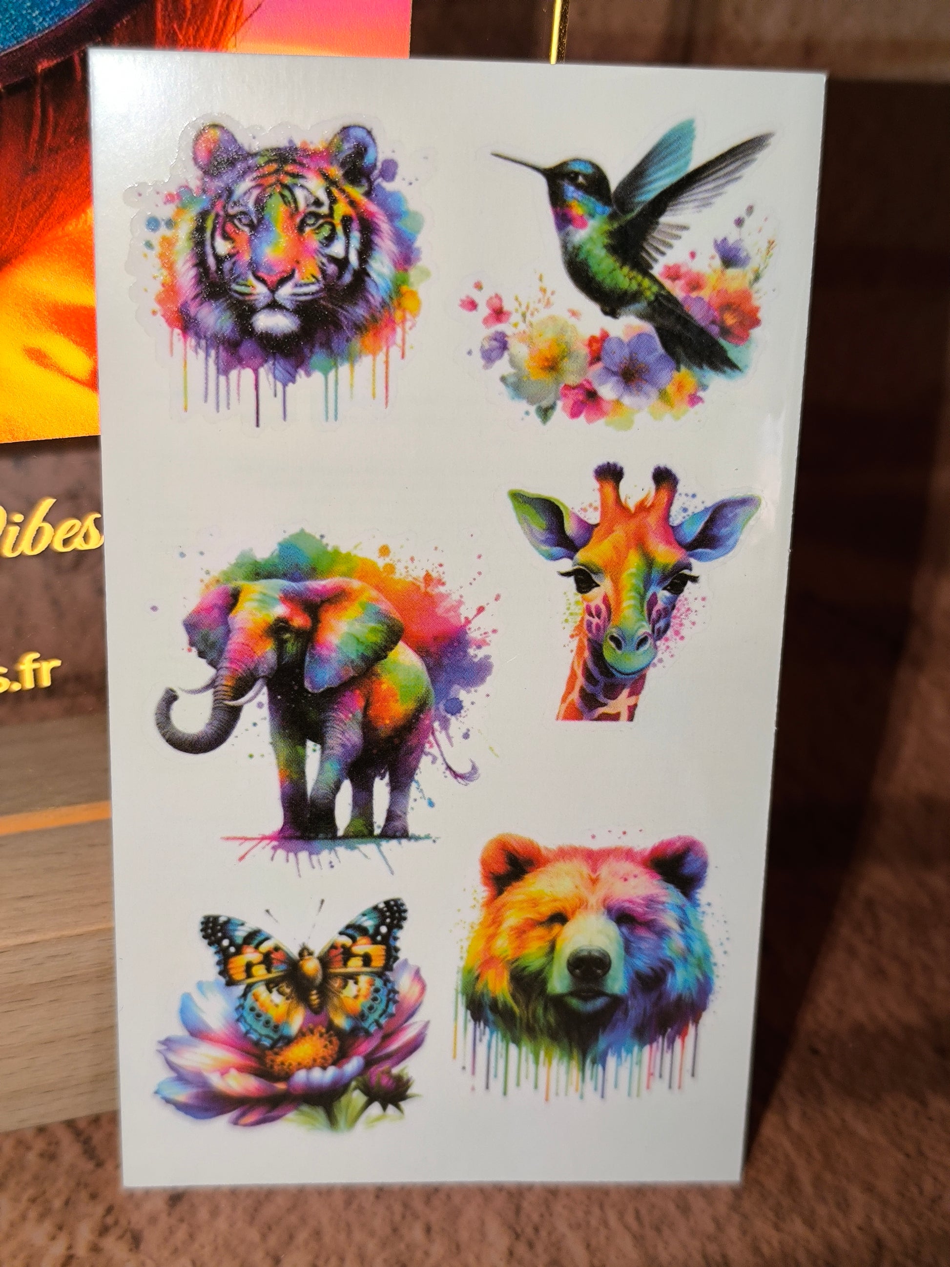Tatouages éphémères Animaux Arc-en-Ciel - Feuille de 6