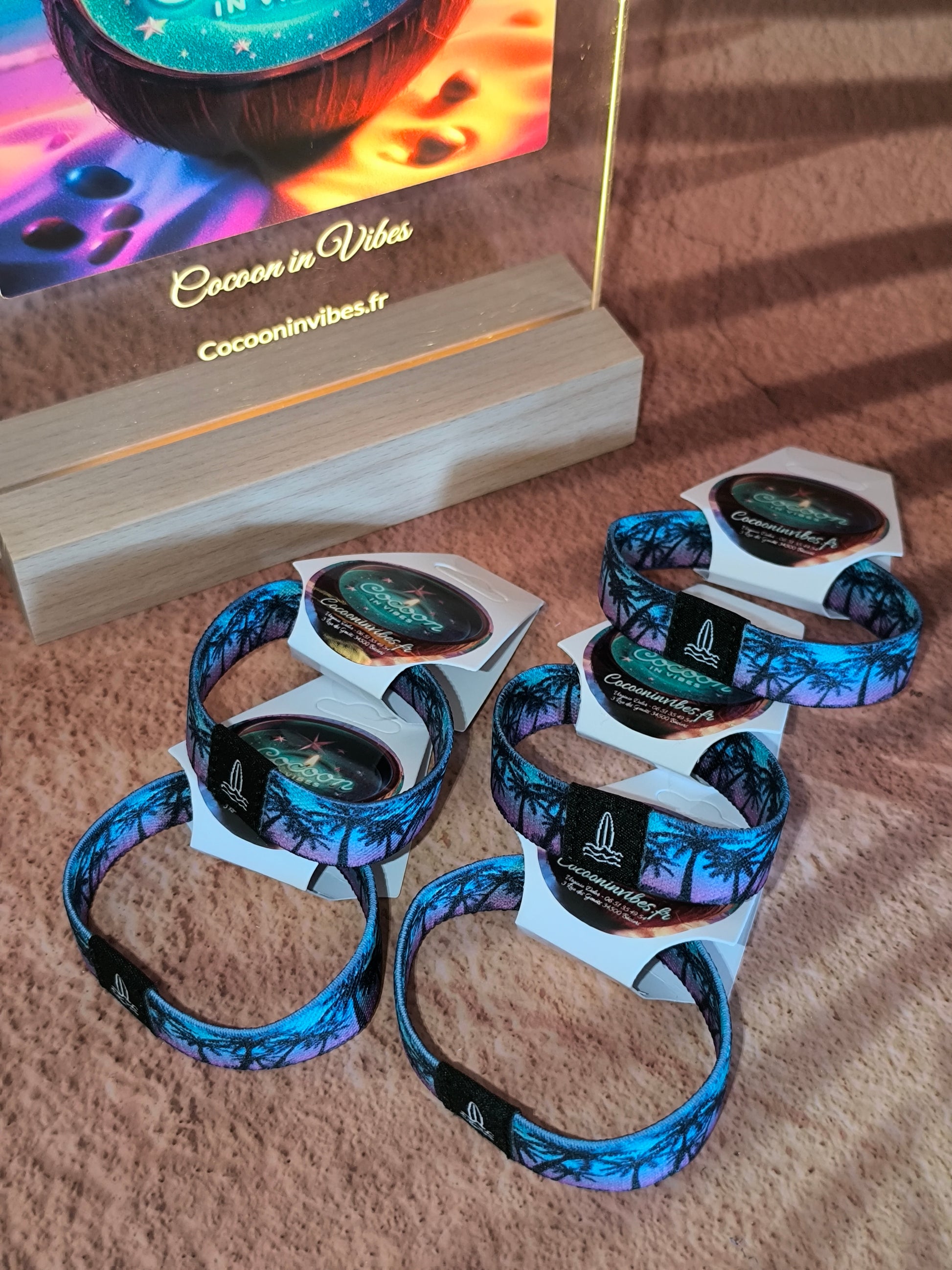 Bracelet de Plage Surfeur – Élastique Réversible Palmiers Sunset