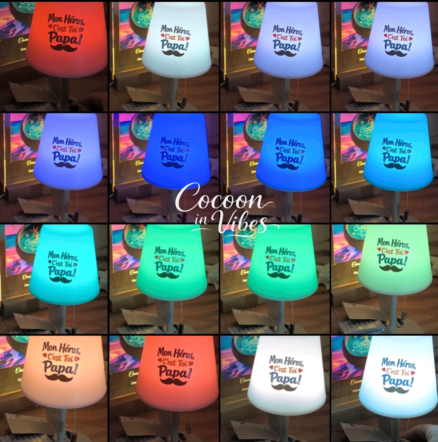 Petite Lampe LED Multicolore rechargeable Papa "Mon Héros, C'est Toi Papa !" – Création Artisanale Exemplaire Unique