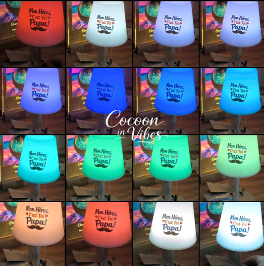 Petite Lampe LED Multicolore rechargeable Papa "Mon Héros, C'est Toi Papa !" – Création Artisanale Exemplaire Unique