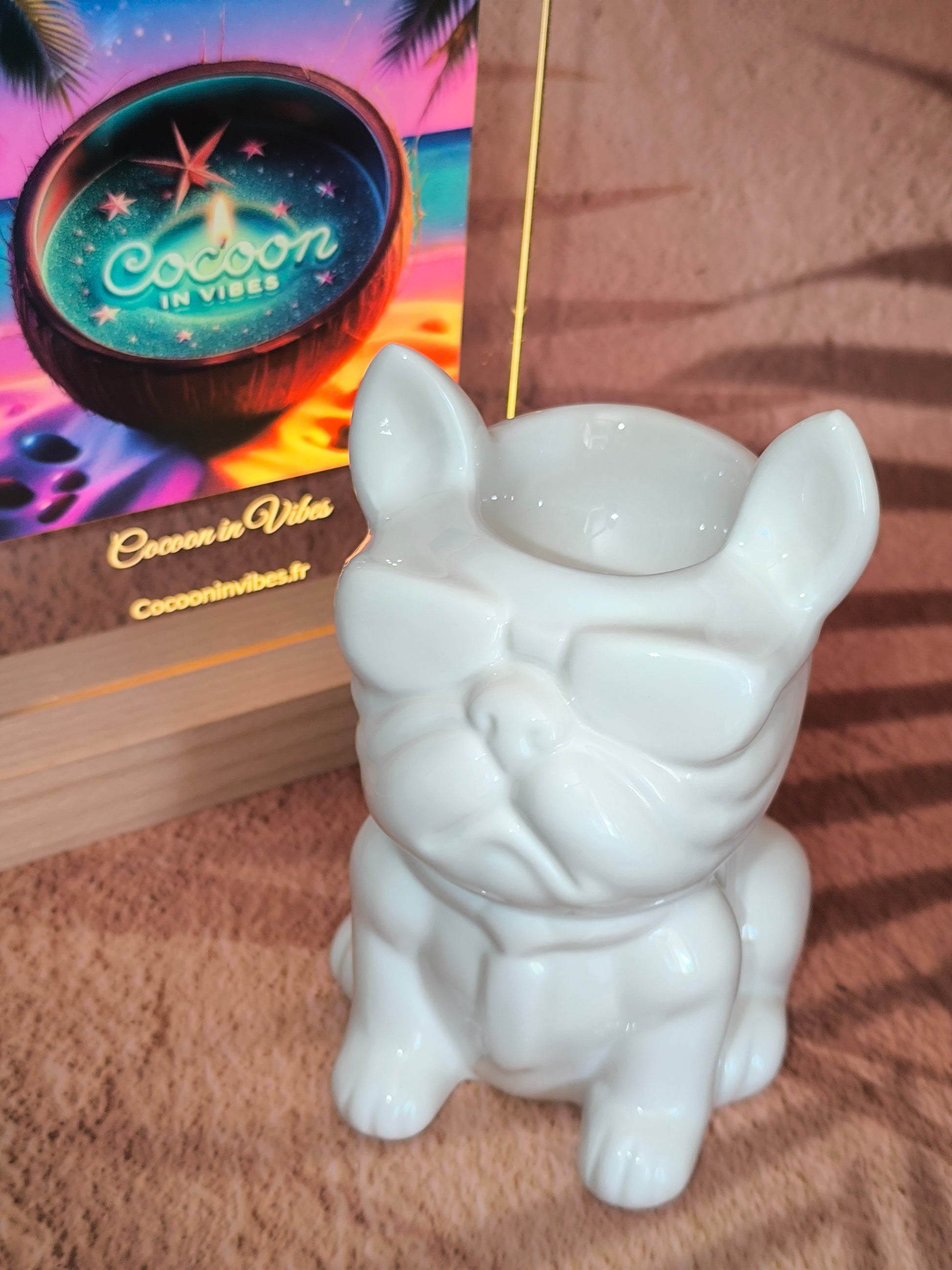 Brûleur en Céramique Blanc – Modèle Boubou Bouledogue