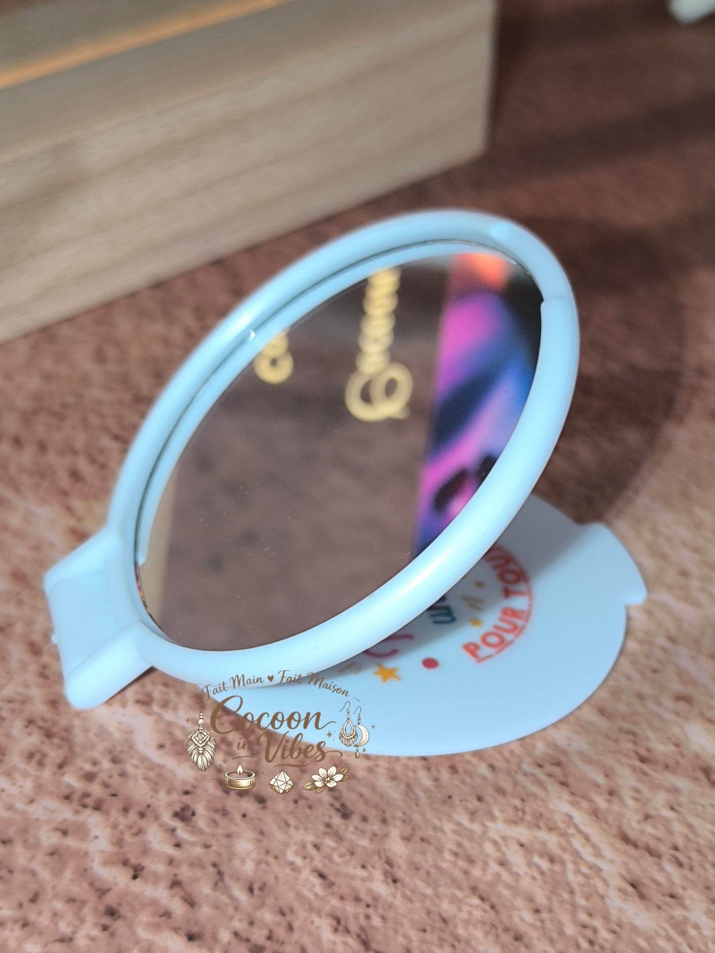Miroir de poche blanc mat “Remerciements – Mots Précieux – Enseigner c’est toucher une vie pour toujours” – Modèle unique