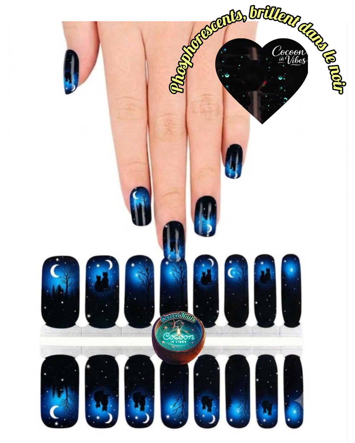Cocoon’Nails Nuit Luminescente – Vernis Autocollant Phosphorescent Kit Complet