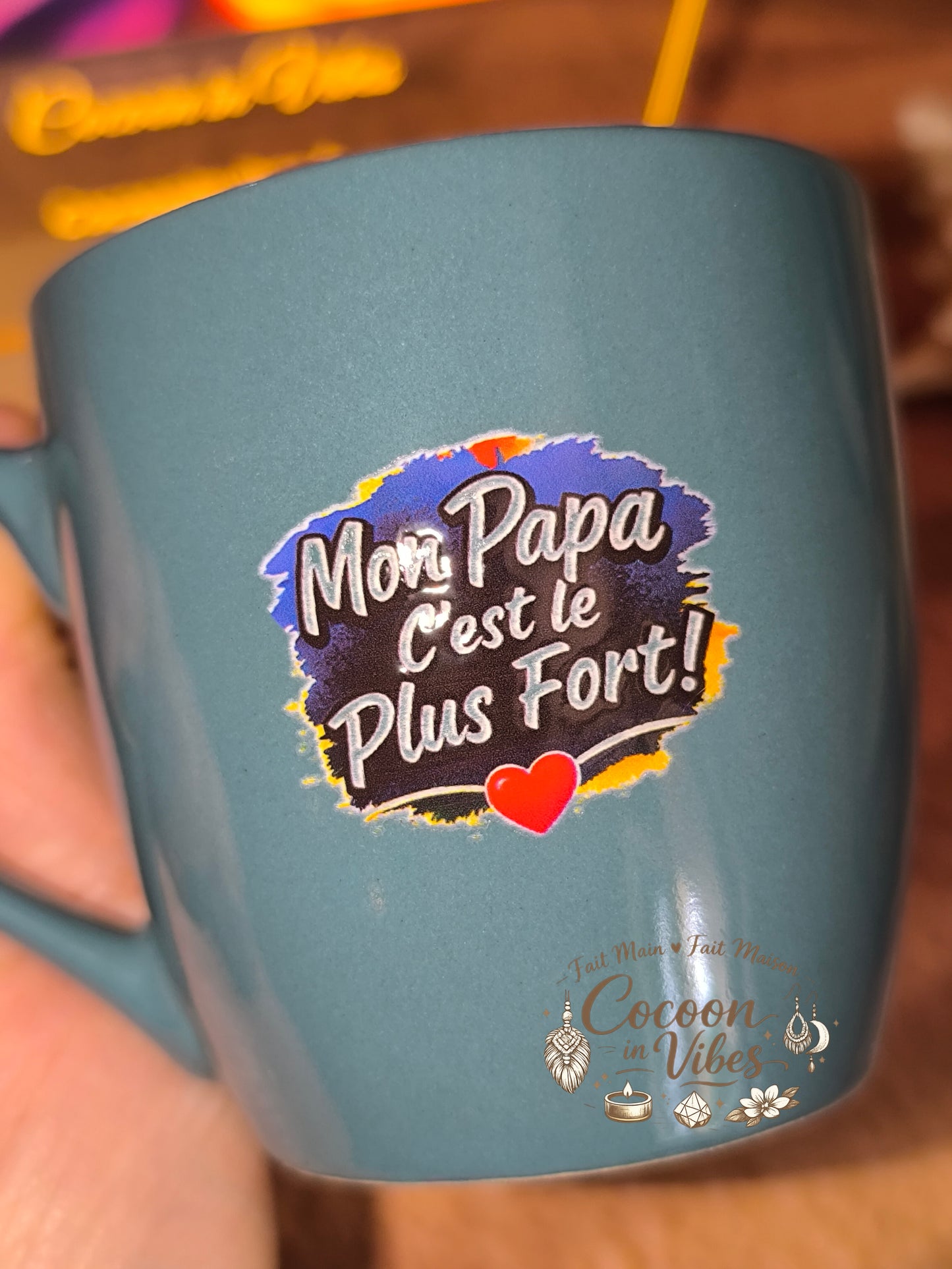 Tasse "Fête des Pères" Bleu Canard – SUPER PAPA – Pièce unique, création artisanale Cocoon in Vibes