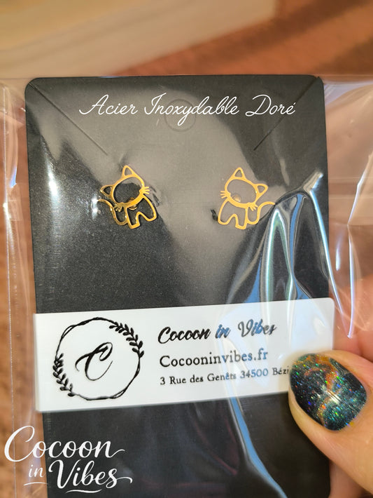 Clous d’oreilles chat Ajouré – Acier Inoxydable Doré