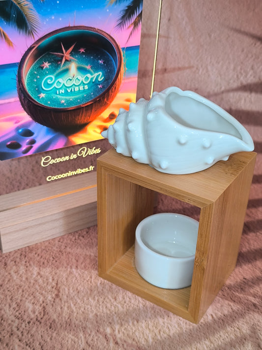 Brûleur en Céramique & Bambou – Modèle Coquillage