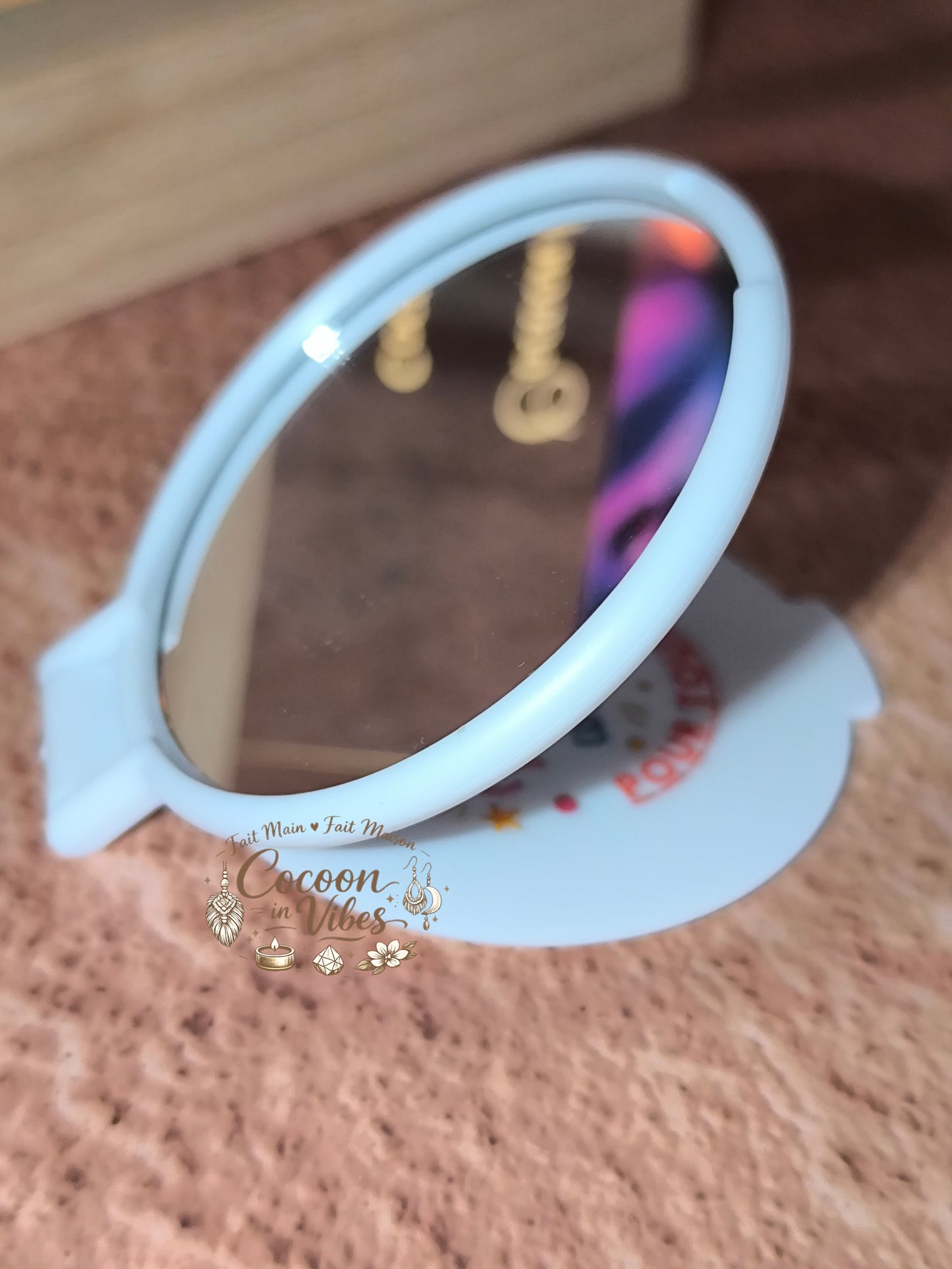Miroir de poche blanc mat “Remerciements – Mots Précieux – Enseigner c’est toucher une vie pour toujours” – Modèle unique