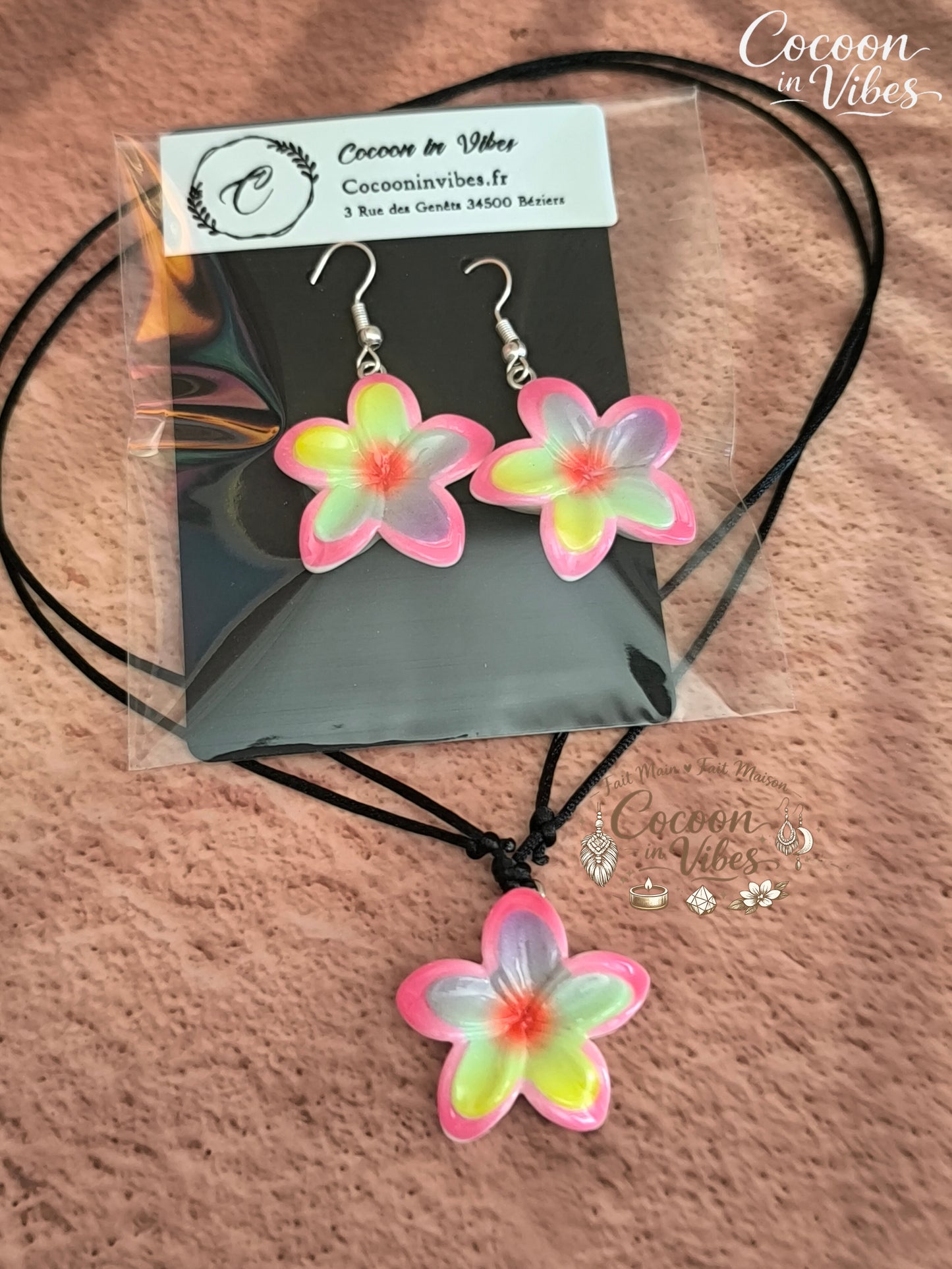 Collier Ras-de-cou & Parure Fleur de Monoï - Fait Main