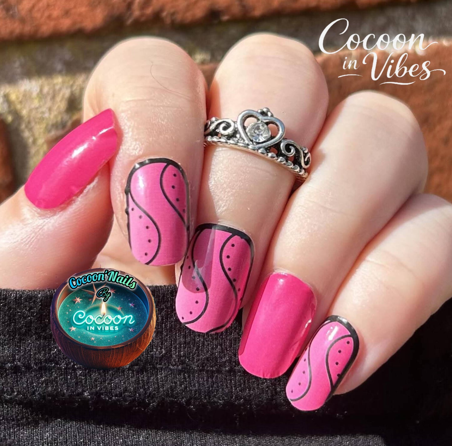 Cocoon’Nails Black Pink Waves – Vernis Autocollant Kit Complet