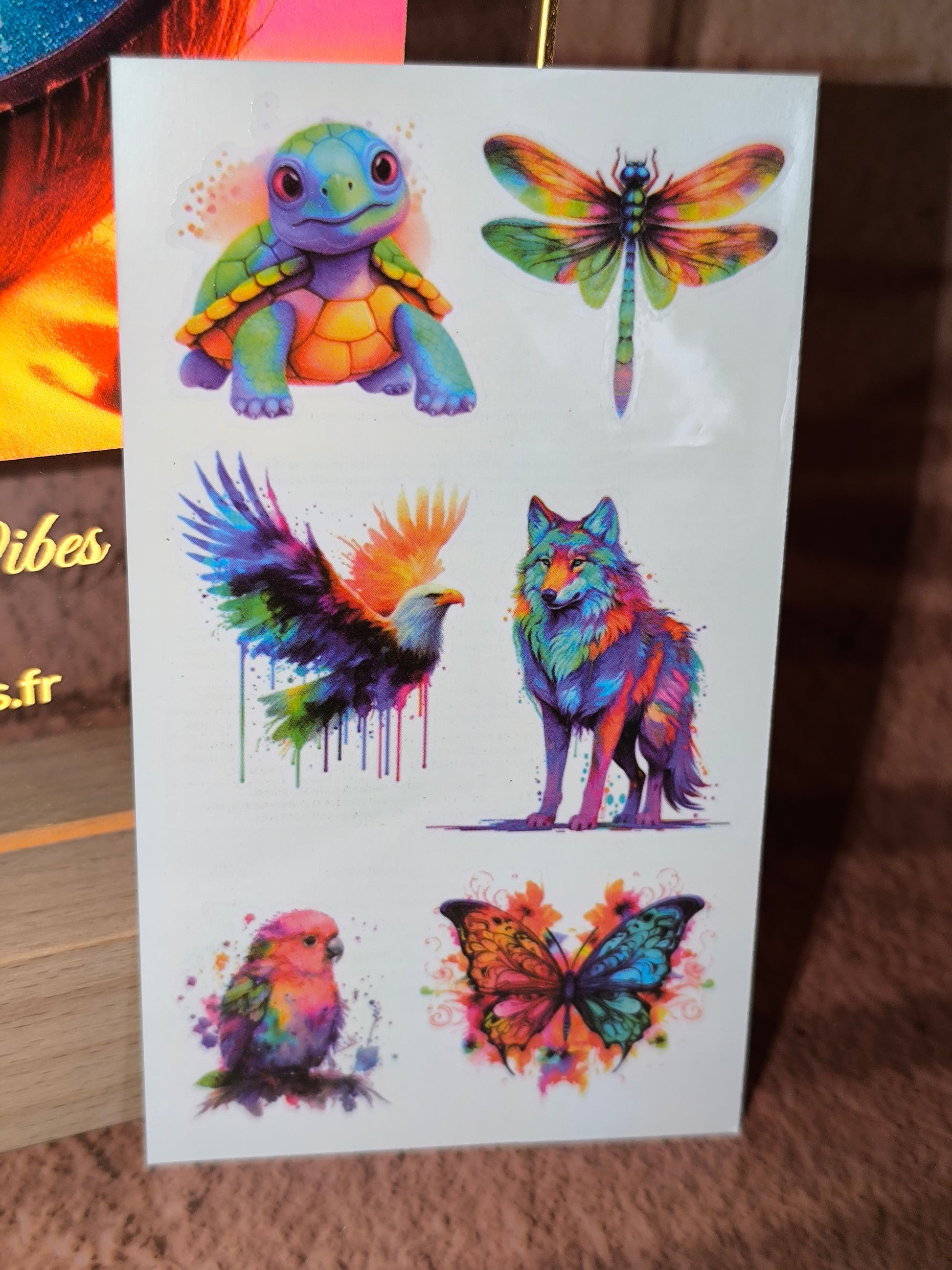 Tatouages éphémères Animaux Arc-en-Ciel - Feuille de 6