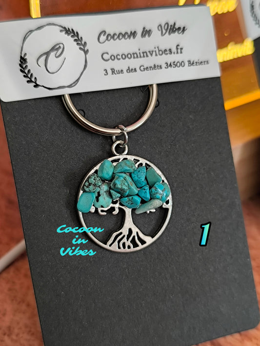 Porte-clés Arbre de Vie & pierres colorées – Un éclat de symbolique à emporter partout
