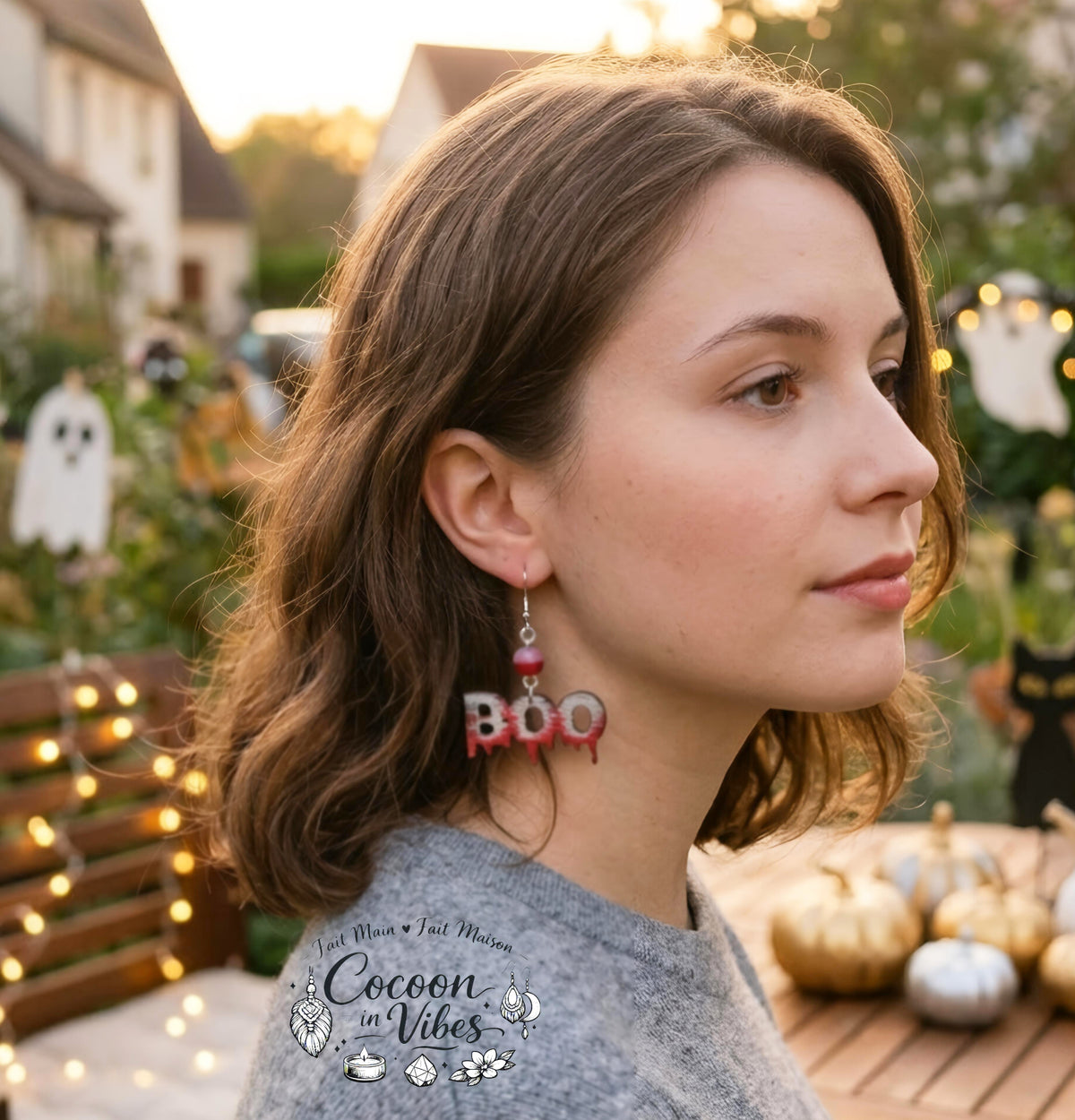 Boucles d'oreilles Artisanales en Bois « BOO »