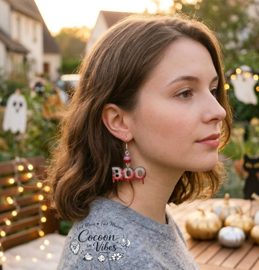 Boucles d'oreilles Artisanales en Bois « BOO »