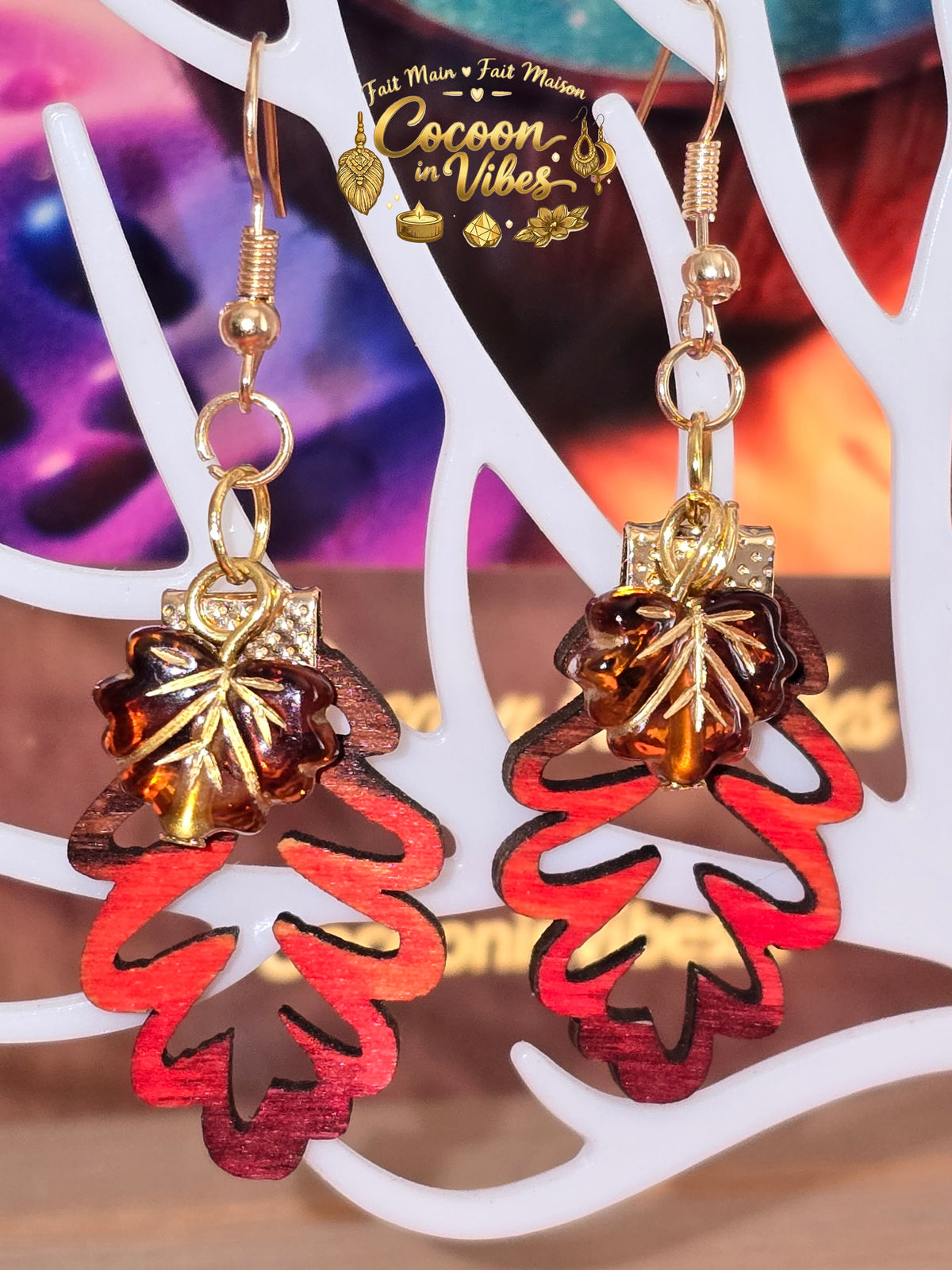 Boucles d'oreilles Artisanales en Bois « Feuille de Chêne Automnale »