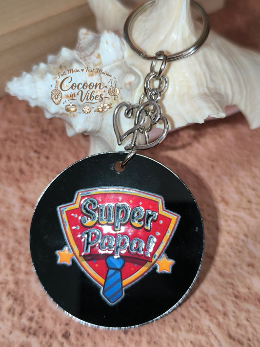 Porte-clé “Super Papa !” – Modèle unique fait main