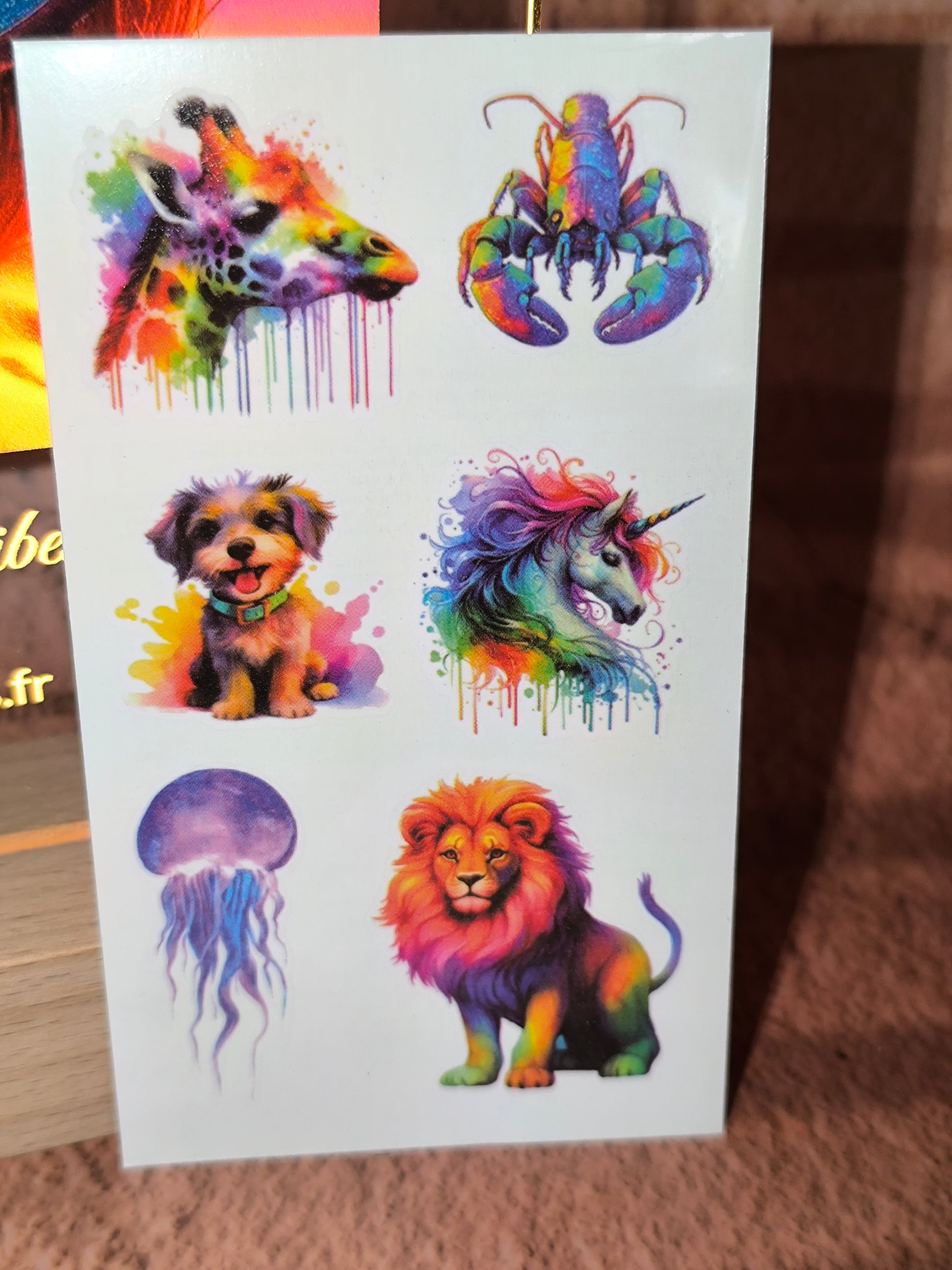 Tatouages éphémères Animaux Arc-en-Ciel - Feuille de 6
