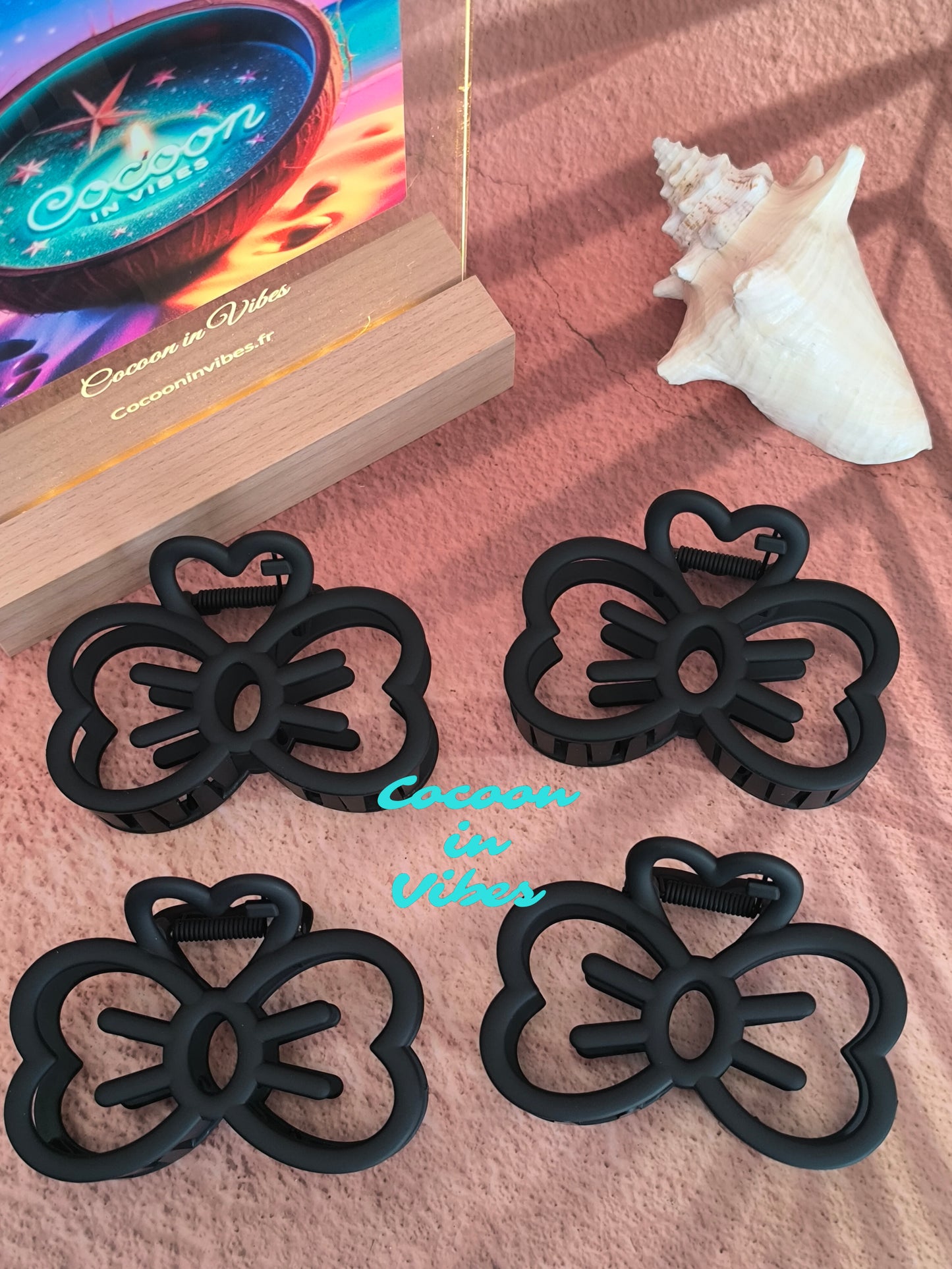 Grande pince cheveux Nœud Kawaii – Ébène (9 cm x 6 cm)