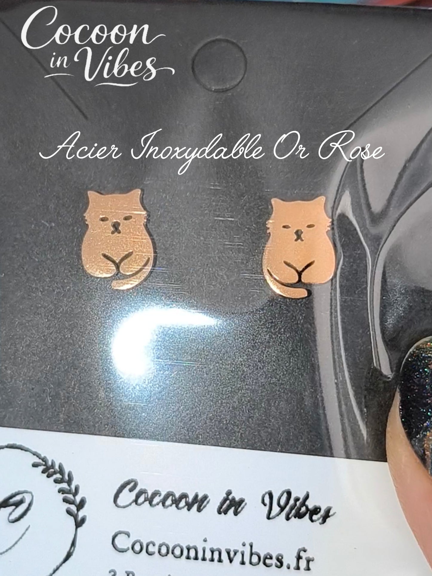 Clous d’oreilles chat Pepere – Acier Inoxydable Or Rose