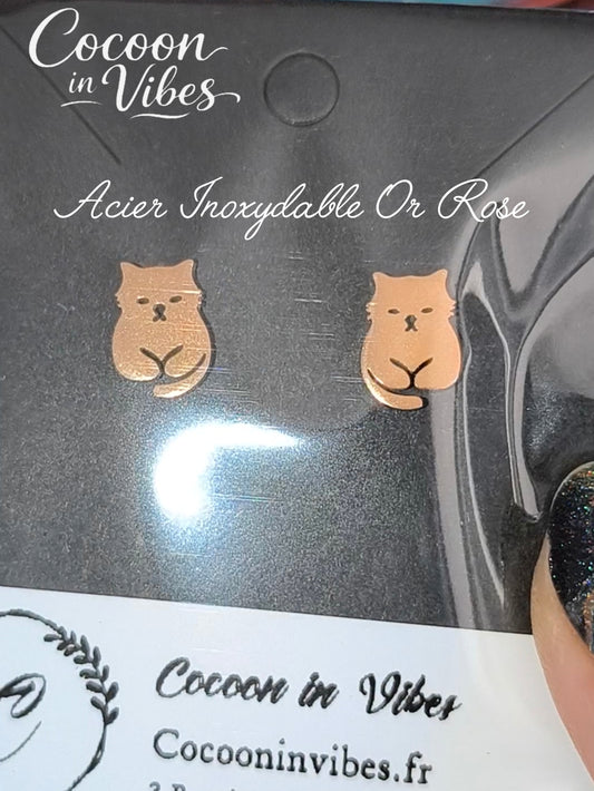 Clous d’oreilles chat Pepere – Acier Inoxydable Or Rose