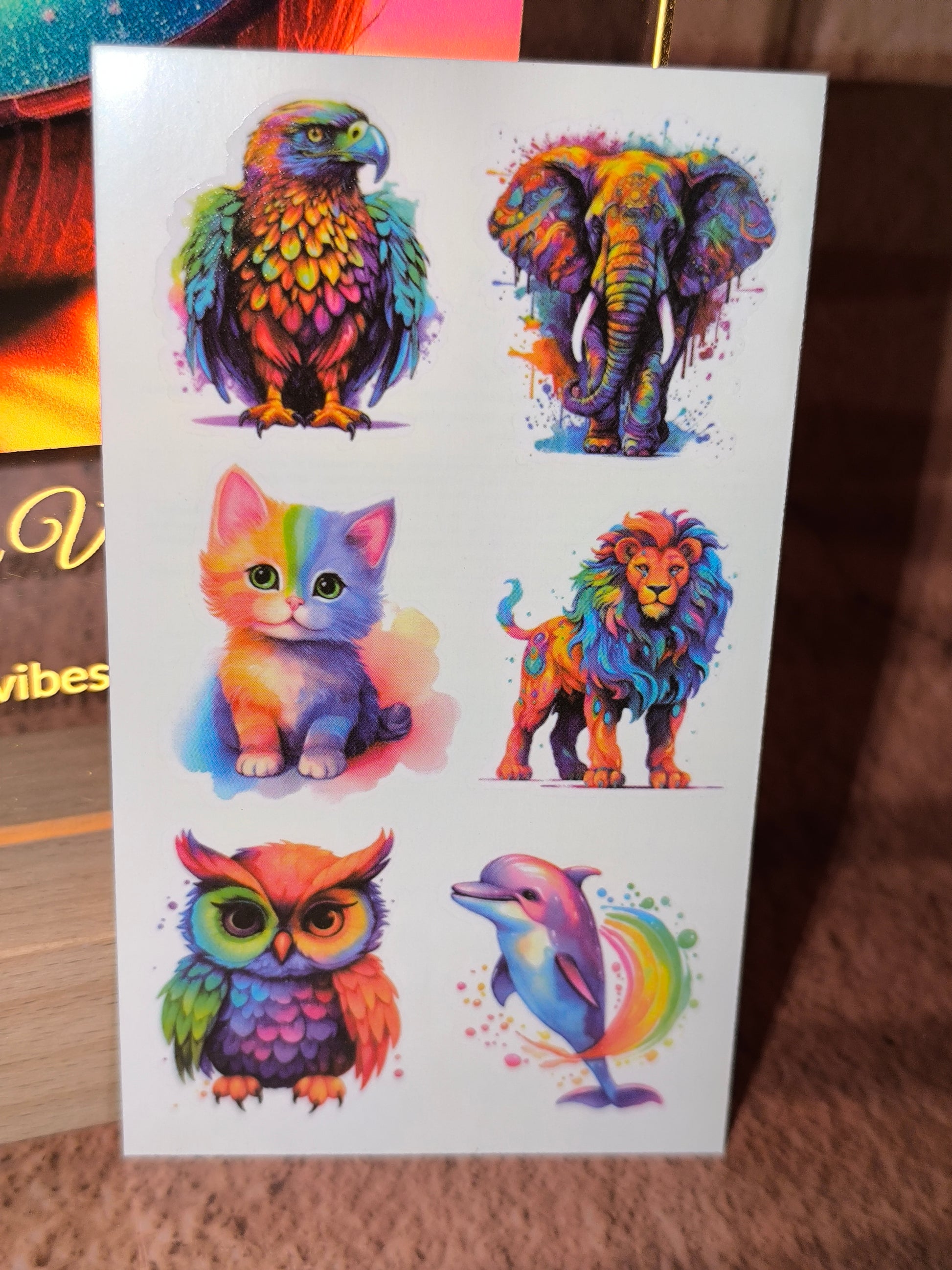 Tatouages éphémères Animaux Arc-en-Ciel - Feuille de 6