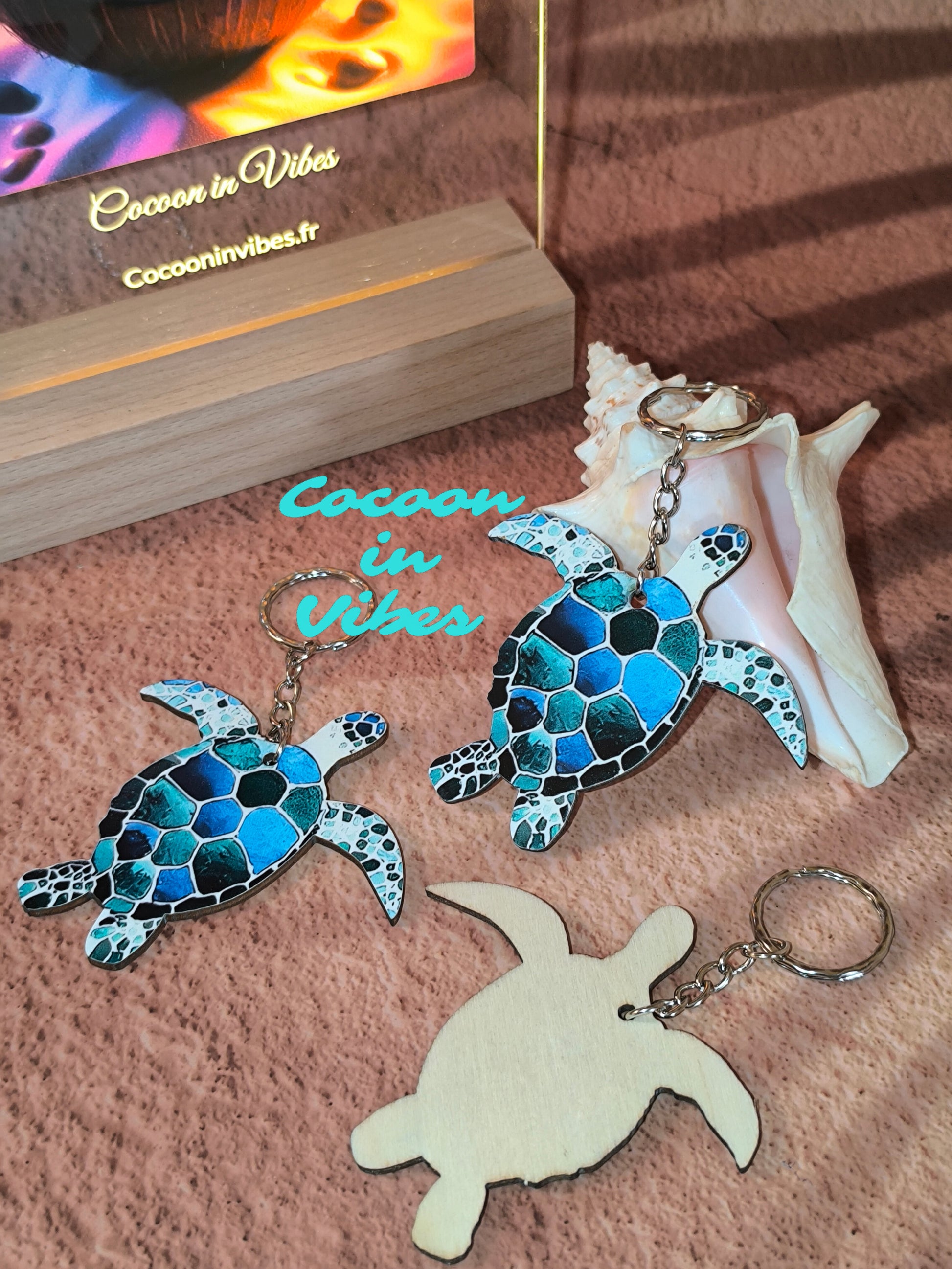 Porte-clé artisanal création Cocoon in Vibes – Tortue Marine
