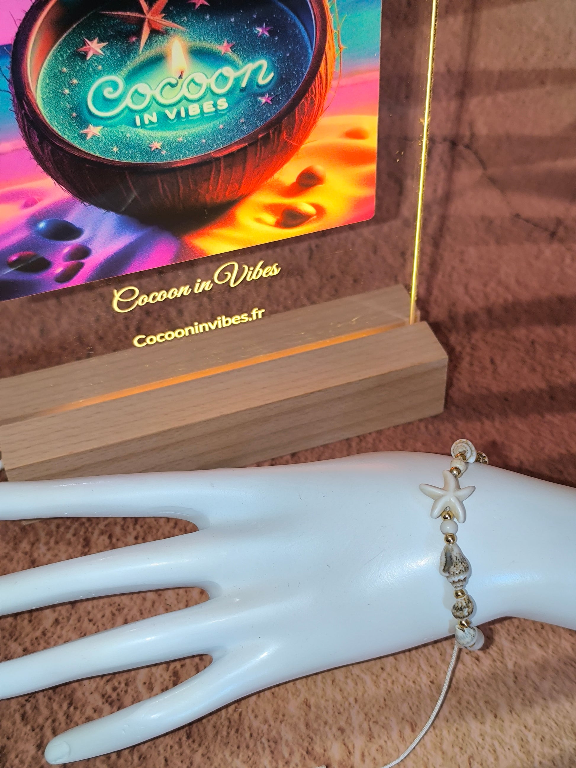 Bracelet Coquillages & Étoile de Mer – Cordon noué à fermoir Coulissant