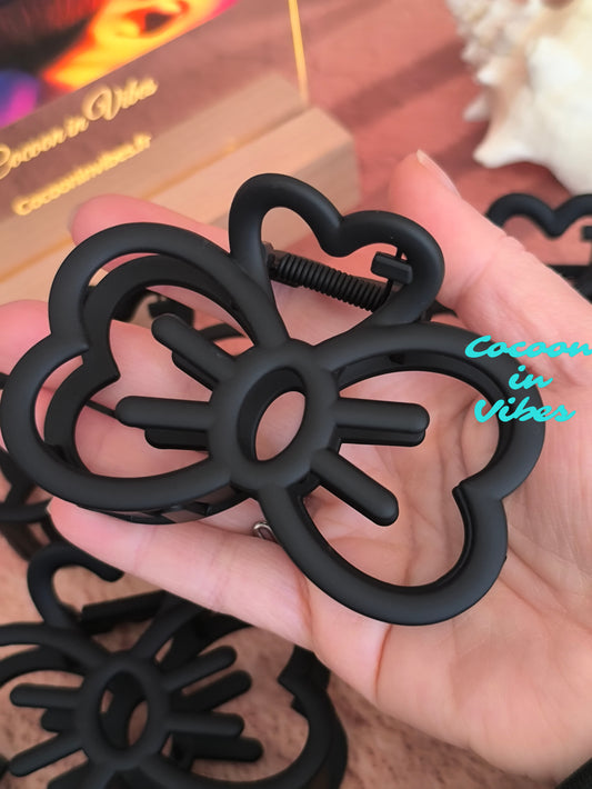 Grande pince cheveux Nœud Kawaii – Ébène (9 cm x 6 cm)
